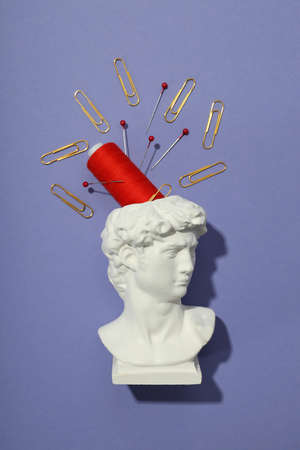 Concept of problems with memory, amnesia disease on purple background