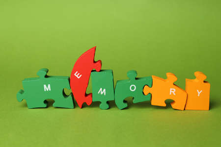 Concept of problems with memory, amnesia disease on green backgroundの写真素材