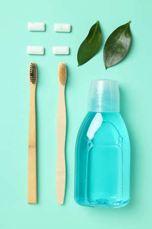 Concept of tooth or oral care, top viewの写真素材