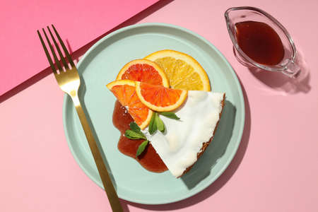 Concept of tasty food with pie with meringue, top view