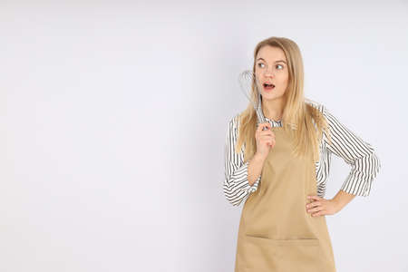 Concept of cooking with attractive woman, space for textの写真素材