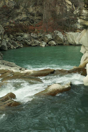 River in the Carpathian mountains in autumnの写真素材