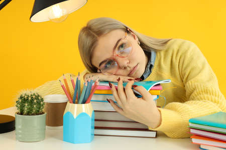 Concept of preapring to exams and tests with student girlの写真素材