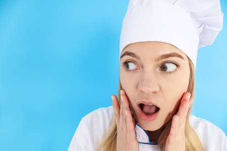 Concept of cooking with attractive woman, space for textの写真素材