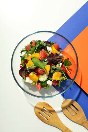 Concept of tasty food, salad with red orange, top viewの写真素材