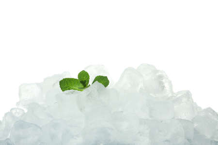 Ice forms with mint isolated on white backgroundの写真素材