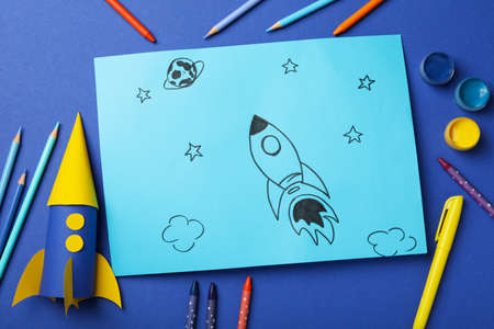 Concept of World Children's Day on blue backgroundの写真素材