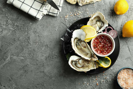 Concept of seafood, oysters, space for textの写真素材