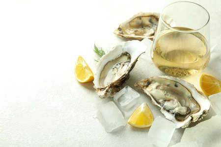 Concept of seafood, oysters, space for textの写真素材