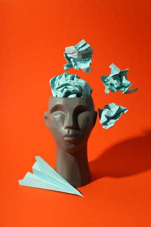 Concept of problems with memory, amnesia disease on orange backgroundの写真素材