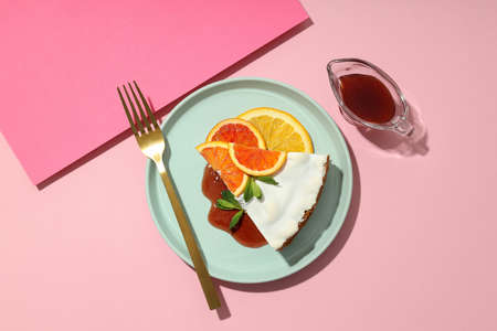 Concept of tasty food with pie with meringue, top view