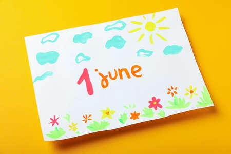 Concept of World Children's Day on orange background