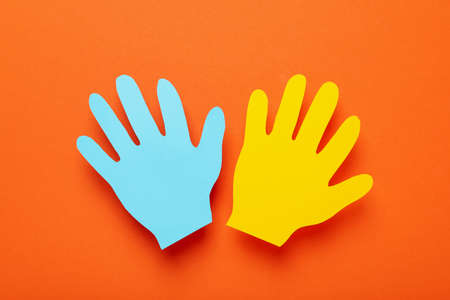 Concept of World Children's Day on orange backgroundの写真素材