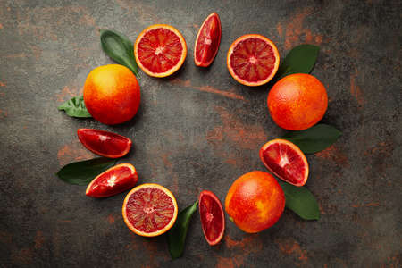 Concept of citrus with red orange on textured backgroundの写真素材