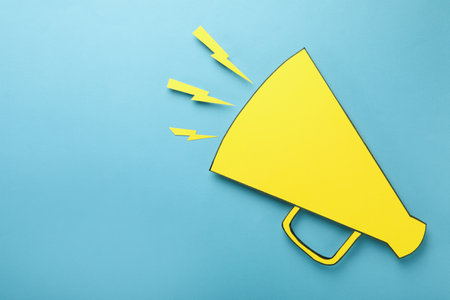 Important announcement concept with decorative megaphone, space for textの写真素材
