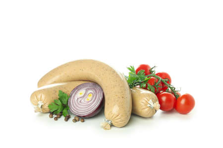 Concept of tasty food, liverwurst isolated on white backgroundの写真素材
