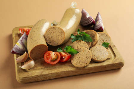 Concept of tasty food, liverwurst, close upの写真素材