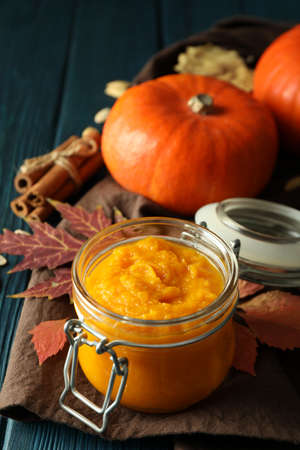 Concept of tasty food, pumpkin jam, close upの写真素材