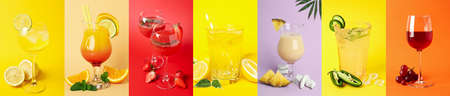 Concept of summer cocktails, collage of photos with cocktailsの写真素材