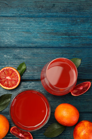 Concept of drink, red orange juice, space for textの写真素材