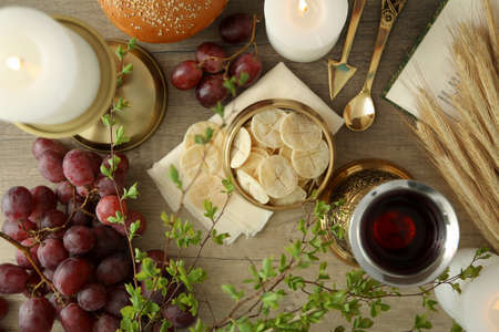 Concept or composition of Eucharist with various accessories