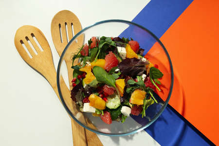 Concept of tasty food with salad with red orangeの写真素材