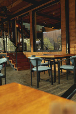 Photo of cozy wooden restaurant in mountain resortのeditorial素材