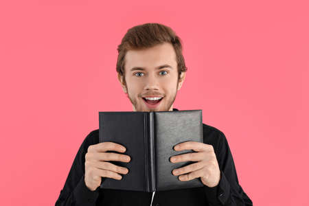 Concept of people, young man on pink backgroundの写真素材