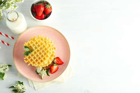 Concept of tasty food with wafers, space for text