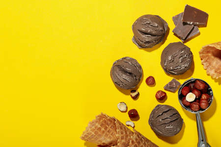 Concept of tasty food with ice cream, space for text