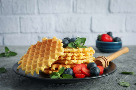 Concept of tasty food with wafers, close up