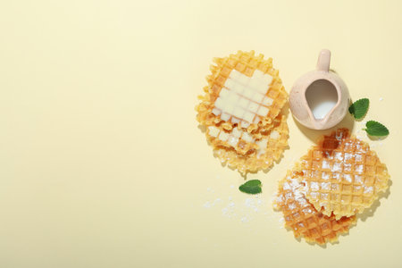 Concept of tasty food with wafers, space for textの写真素材