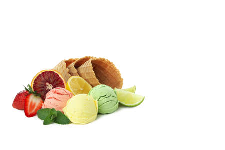 Concept of summer food, ice cream isolated on white background