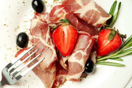 Concept of delicious food with jamon, close up