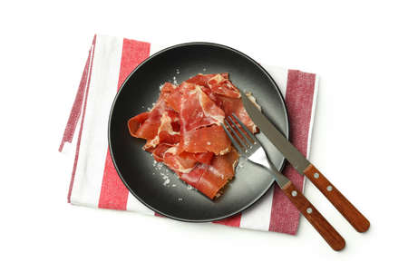 Concept of delicious food with jamon, top view