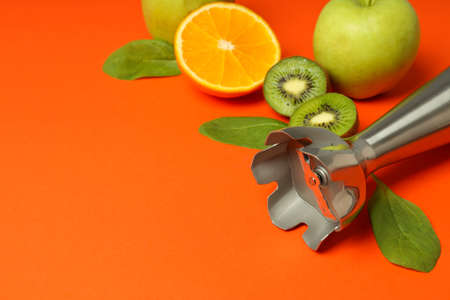 Concept of cooking tasty food with blender, space for textの写真素材