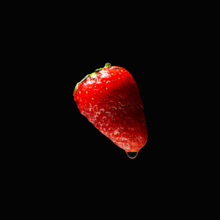 Concept of freshness, fresh strawberry against darkの写真素材
