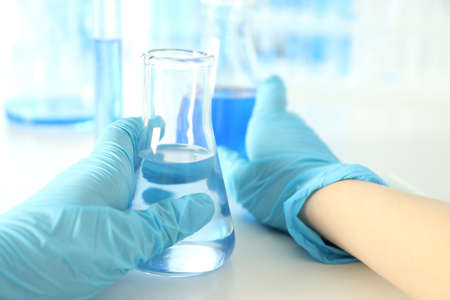 Concept of science with test tubes, close up