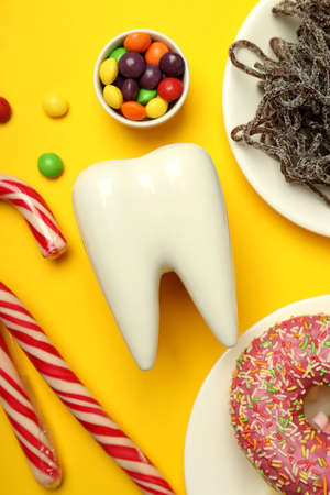 Concept of food bad for teeth, dental care conceptの写真素材