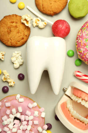 Concept of food bad for teeth, dental care concept