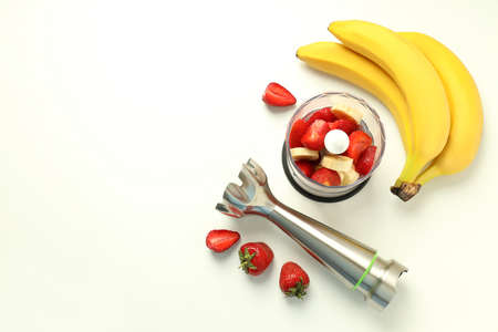 Concept of cooking tasty food with blender, space for textの写真素材