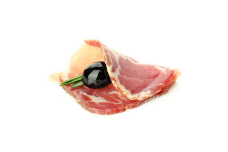 Concept of delicious Spanish cuisine - jamon, isolated on white backgroundの写真素材