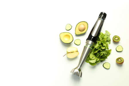 Concept of cooking tasty food with blender, space for text