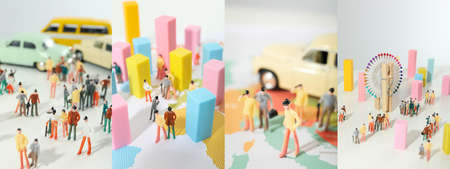 Photo collage of Population concept with miniature peopleの写真素材