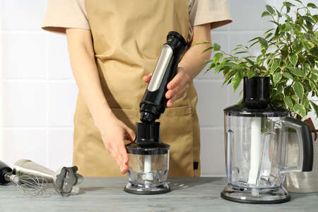 Concept of cooking food with blender, cooking accessories