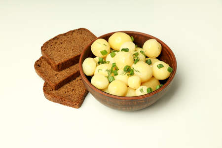 Concept of tasty food with boiled young potatoes