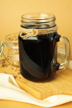 Concept of fresh drink, kvass, close upの写真素材