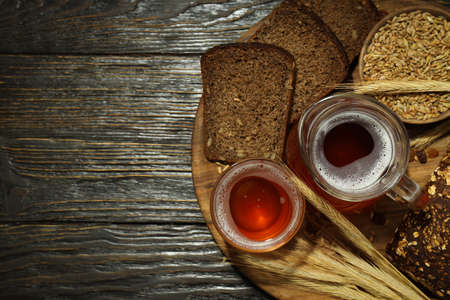 Concept of fresh drink, kvass, space for text