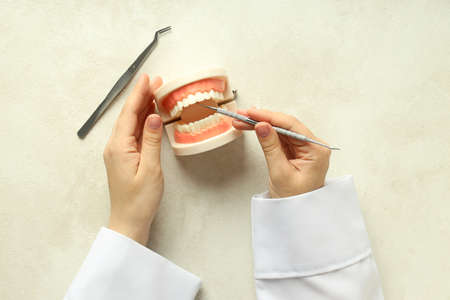 Concept of dental care or tooth care, top viewの写真素材