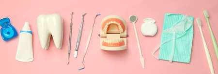 Concept of dental care or tooth care, top view
